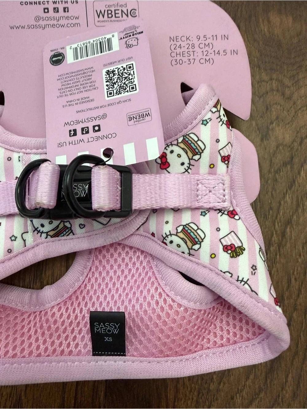 Sassy Meow Hello Kitty Step-In Vest Cat Harness Reflective XS Pink